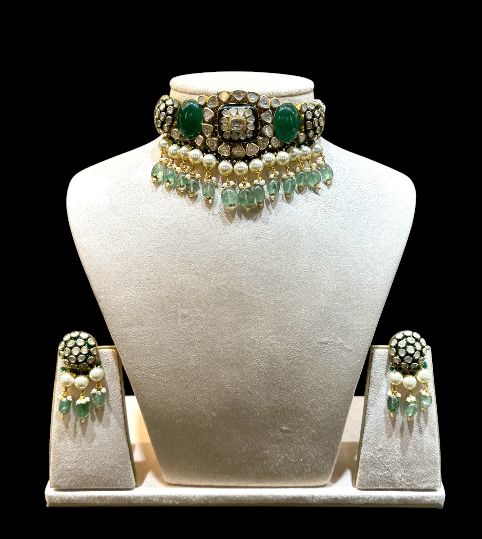 Green stone Polki chik patti